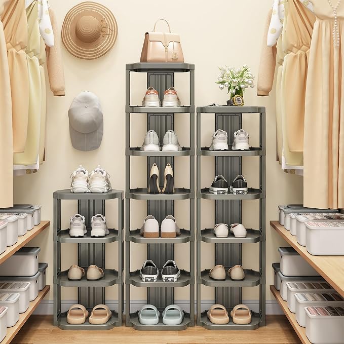 Kitstorack 5-Tier Vertical Plastic Shoe Rack, Freestanding Stackable Shoe Storage Organizer Cubes Shoe Shelf Tower or Small Closets and Tight Spaces, Gray - Image 2