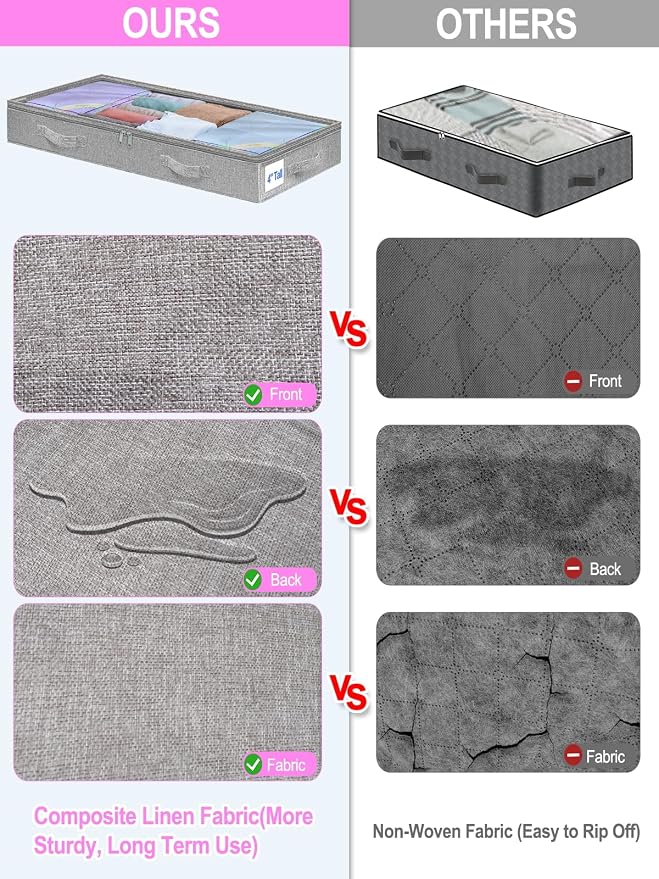 punemi 4 inch High Soft Low Profile Under Bed Storage Bins, 2 Pack, Grey - Image 4