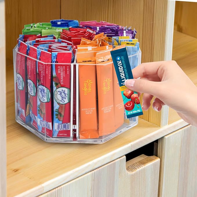 Drink Packet Organizer For Powdered Drink Mix,Powder Packet,Water Packet,Water Flavor Packet, Lazy Susan Organizer for Drink Mix Rotating Holder (Rhombus) - Image 7