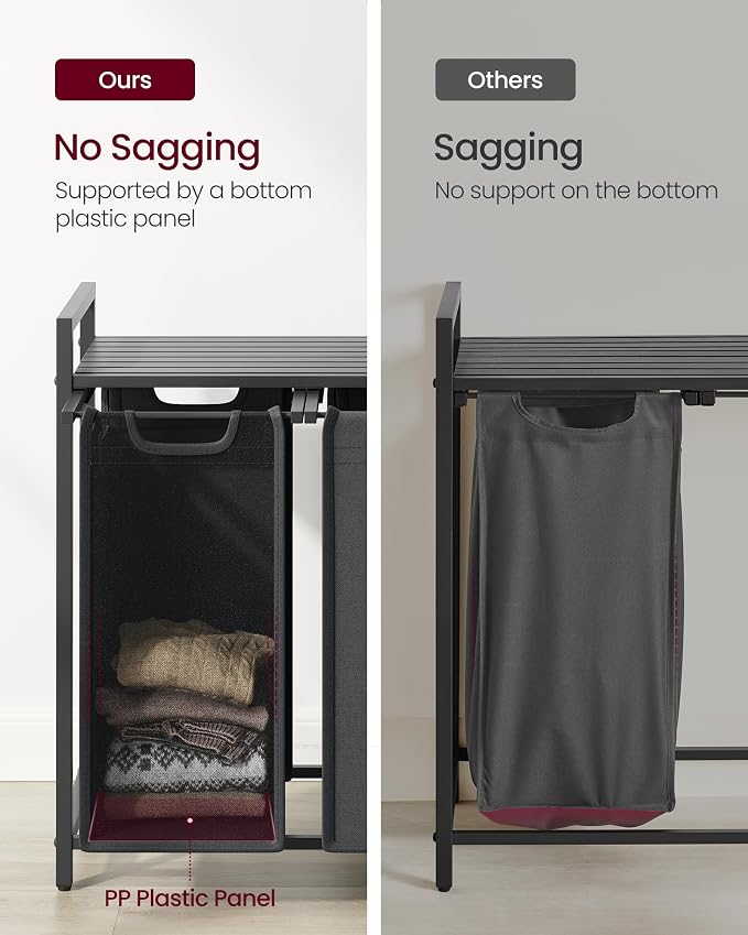 VASAGLE Laundry Hamper with Shelf, 3 Pull-Out Bags, 3 x 10.6 Gallons (40 L) - Image 5