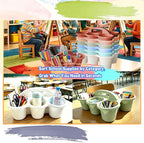 6 Pack Classroom Caddy Organizer with Handle Morandi Plastic Table Caddy 6 Compartments Storage Cup Holder for School Supplies Art Crafts Crayons Pencils Stackable Desk Daddy for Office - Image 6
