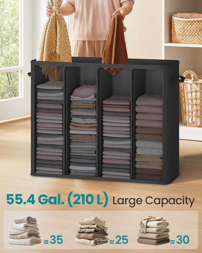 SONGMICS 210L Laundry Hamper, 4-Compartment Laundry Sorter with Lid - Image 3