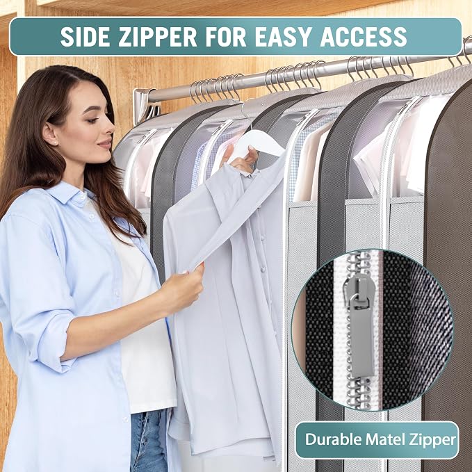Liuoud 10" Gusseted Garment Bags for Hanging Clothes with Clear Window, 40" | Suit Bags for Closet Storage with Large Metal Zipper, Breathable odorless Hanging Plastic Clothes Cover for Coat Dress Fur - Image 4