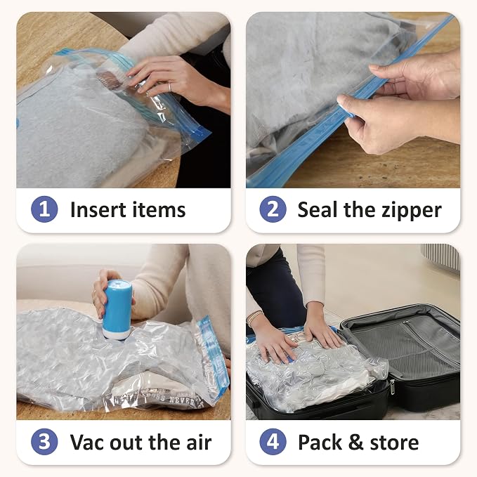 Travel Vacuum Storage Bags with Rechargeable Cordless USB Pump, 15 Combo - Image 8