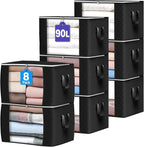 90L Large Storage Bags, 8 Pack Clothes Storage Bins Closet Organizers | Foldable Storage Containers, with Reinforced Handle, for Clothing, Blanket, Comforters, Bed Sheets, Pillows and Toys,Black by BuddingJoy-BuildaJoyfulLifeforYou