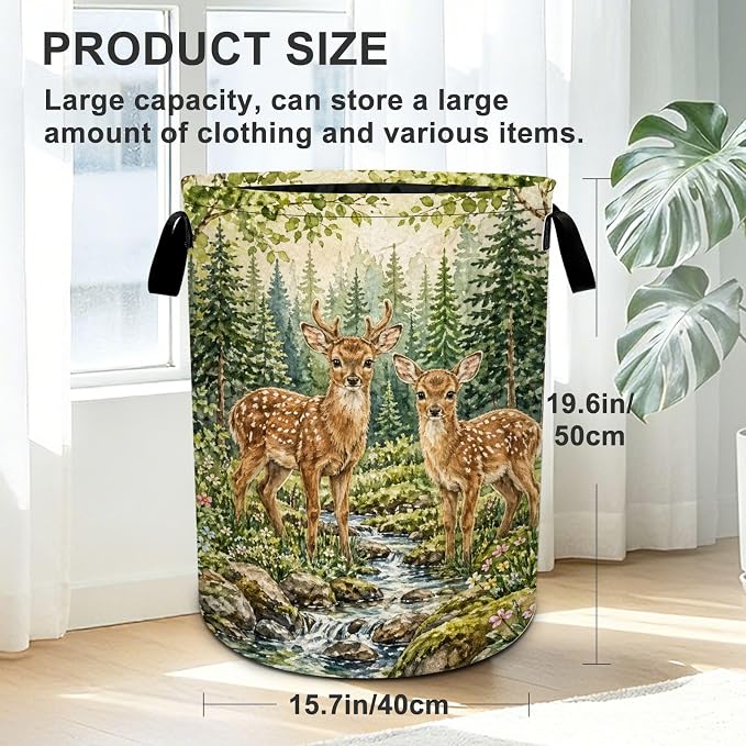 Deers Laundry Basket Foldable Oxford Laundry Hamper With Handle For Room Bathroom Bedroom - Image 2