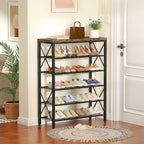 6-Tier Shoe Rack Organizer, Large Capacity Shoe Shelf with Metal Shelves, Holds up to 24 Pairs of Shoes, Shoe Storage for Entryway Closet Bedroom, Rustic Brown - Image 2