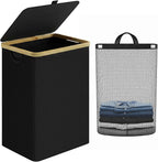 IEGrow Laundry Hamper with Lid,85L Laundry Basket with Mesh Bags,Black by iEGrow