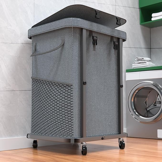 Laundry Hamper with Lid,150L Rolling Laundry Basket with Wheels,Grey by Unlockyourhomestoragelife