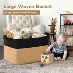 Goodpick 85L Large Woven Rope Blanket Basket, Rectangle, Black & Camel - Image 2
