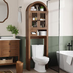 Arched Over the Toilet Storage Cabinet with Tempered Glass Doors, Walnut by Nivisre