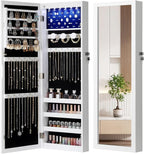 Nicetree 6 LEDs Jewelry Armoire, Hanging Mirror Jewelry Cabinet, White by Nicetree