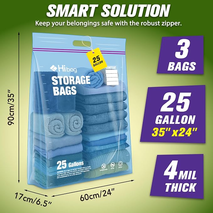 25 Gallon Extra Large Storage Bags, Jumbo Zipper Bags - Image 2