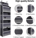 TYMENSH Gray Over Door Organizer with 4 Large Clear Pockets, Neutral Hanging Door Storage for Closet, Bathroom, Bedroom, Dorm, Nursery, Toys, Toiletries, Baby Essentials - Image 4