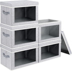 Homsorout Stackable Storage Bins with Lids - Large Decorative Basket with Lids, Fabric Foldable Closet Organizer Bins, Shelf Organizer for Living Room, Dorm, 5 Pack, Blended by Homsorout