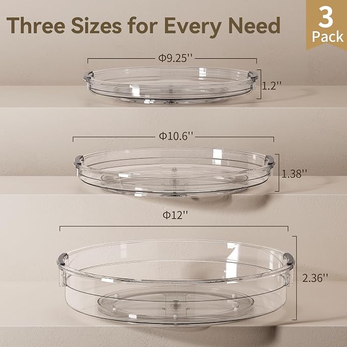 LAMU 3 Pack Lazy Susan Organizer Turntable for Cabinet, 9.25'' 10.6'' 12'' - Image 6