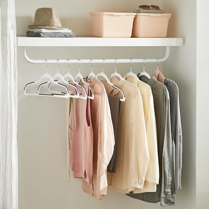 SONGMICS Plastic Clothes Hangers, Pack of 50, Space-Saving | 0.2 Inches Thick, 17.7 Inches Wide, 360° Swivel Hook, White and Dark Gray, BREANNA Collection UCRP050W50 - Image 3