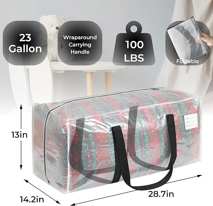 VTSVTS 8 Pack Extra Heavy Duty Large Moving Bags with Comfortable Handle & Strong Zipper,Storage Totes for Space Saving Moving Storage College Supplies Alternative to Moving Box,Clear - Image 2