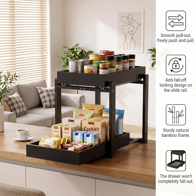 MHXW SXPN Bamboo Under Sink Organizer, 2 Pack Pull Out Cabinet Organizer - Image 4