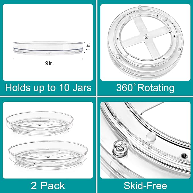 Sorbus Lazy Susan Organizer, Clear Turntable Organizer (Flat 2 Pack) - Image 2