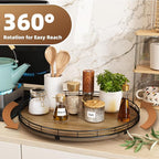 Acacia Wood 18" Lazy Susan Turntable Organizer for Table Top, Farmhouse Large Round Lazy Susan for Cabinet Kitchen Centerpieces Dining Table, for Condiments Charcuterie, Bathroom Vanity Tray Decor - Image 3