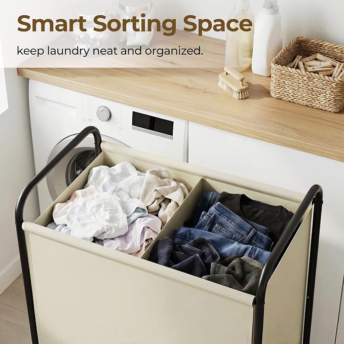 GRANNY SAYS 2 Section Laundry Sorter, 130L Large Hamper Basket with Wheels - Image 3