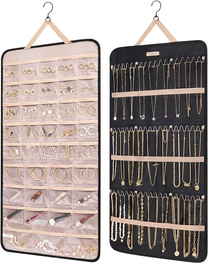 BAGSMART Hanging Jewelry Organizer Necklace/Earring/Ring 2-Sided XL Black by BAGSMART