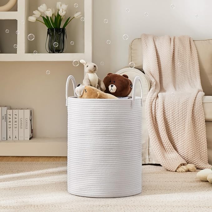 Woven Rope Laundry Hamper Basket by YOUDENOVA, 58L Tall Laundry Basket, Baby Nursery Hamper for Blanket Storage, Clothes Hamper for Laundry in Bedroom-Large-Pure White - Image 2