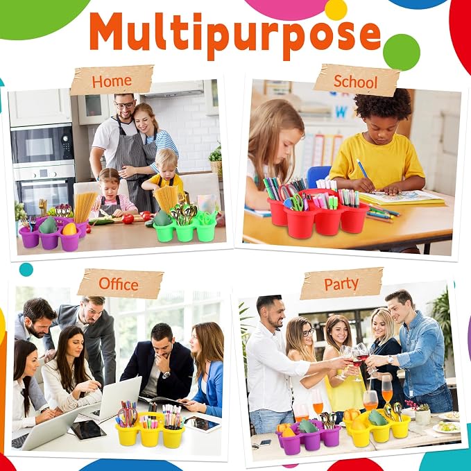 6 Pack Classroom Caddy Organizer with Handle, 6 Compartments, Colorful - Image 7