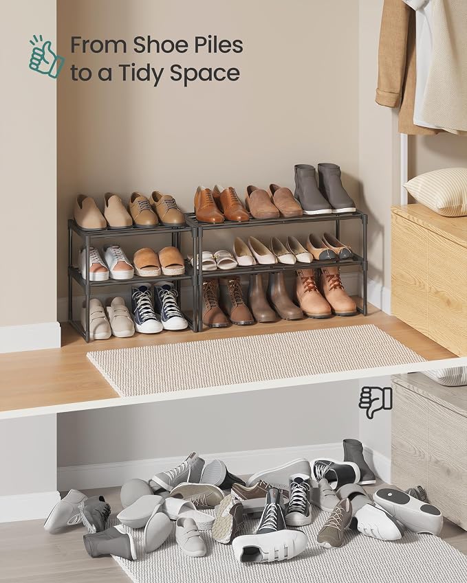 SONGMICS Shoe Rack, 2-Tier Shoe Organizer, Metal Storage Shelf | for Entryway, Upright or Upside Down, for 6-9 Pairs, Stackable, 11.8 x 26.8 x 14.6 Inches, Black ULSA202B01 - Image 8
