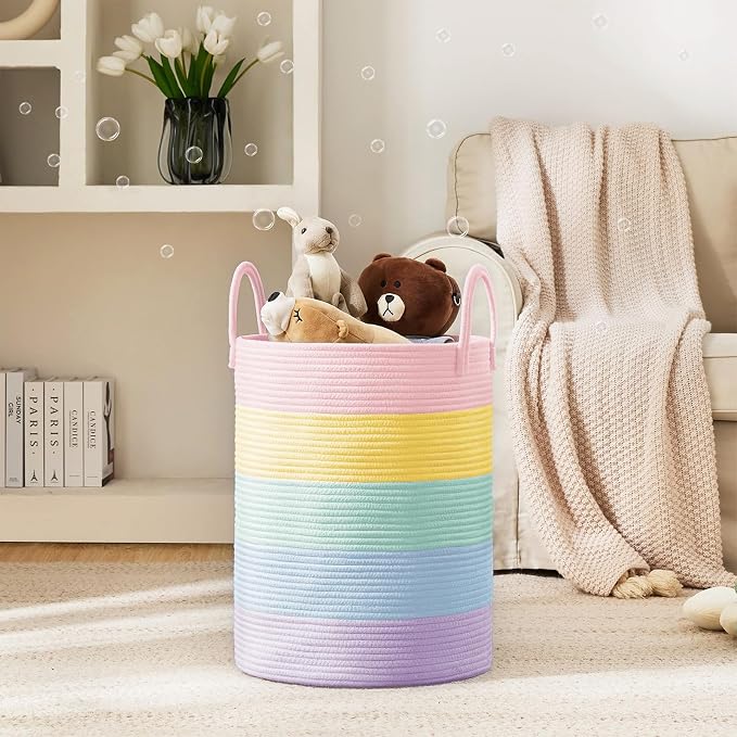 YOUDENOVA Cotton Rope Laundry Hamper Basket, 58L Blanket Basket for Nursery - Image 2