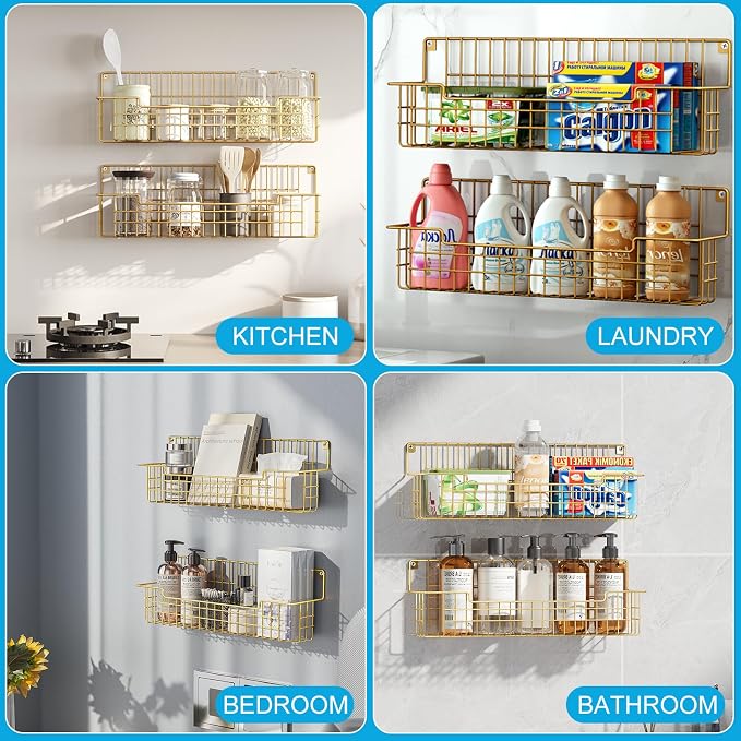 Spice Rack Wall Mount, 4 Pack Spice Organizer, Gold - Image 3