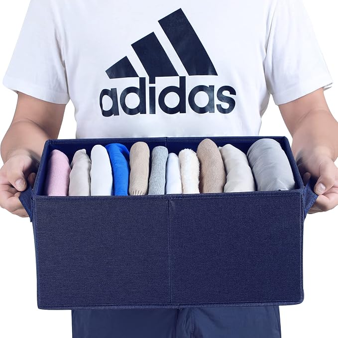 HOONEX Foldable Storage Bins with Lids, Pack of 2, Storage Boxes with 2 Carrying Handles and Heavy Cardboard, 16.5" L x 11.8" W x 7.5" H for Shoes, Clothes, Blue - Image 7