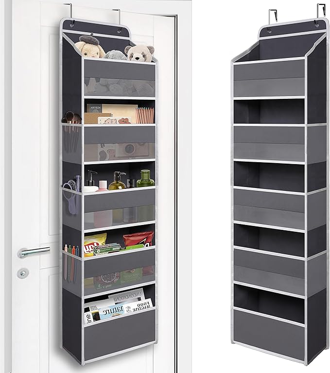 TYMENSH Gray Over Door Organizer with 5 Large Clear Pockets and 6 Side Mesh Pockets, Anti-Tilt Hanging Door Storage for Closet, Bathroom, Bedroom, Dorm, Nursery, Toys by TYMENSH
