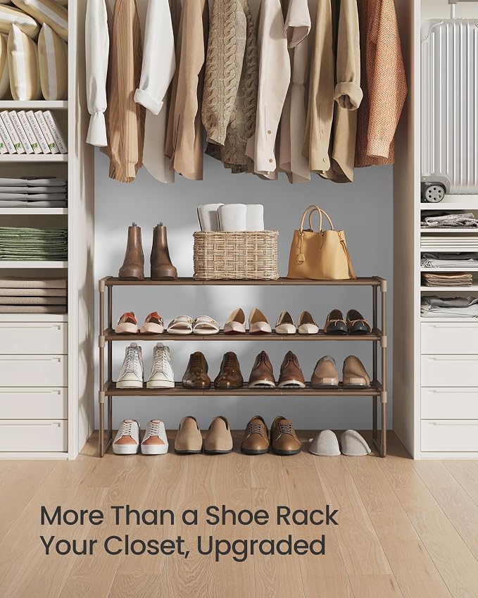 SONGMICS Shoe Rack, 3-Tier Shoe Organizer, Metal Storage Shelf | for Entryway, Upright or Upside Down, for 16-20 Pairs, Stackable, 11.8 x 36.2 x 21.7 Inches, Walnut Brown ULSA303K01 - Image 8