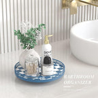 Blue and White Checkerboard Lazy Susan with Rubberwood Base and Metal Rail - Image 3