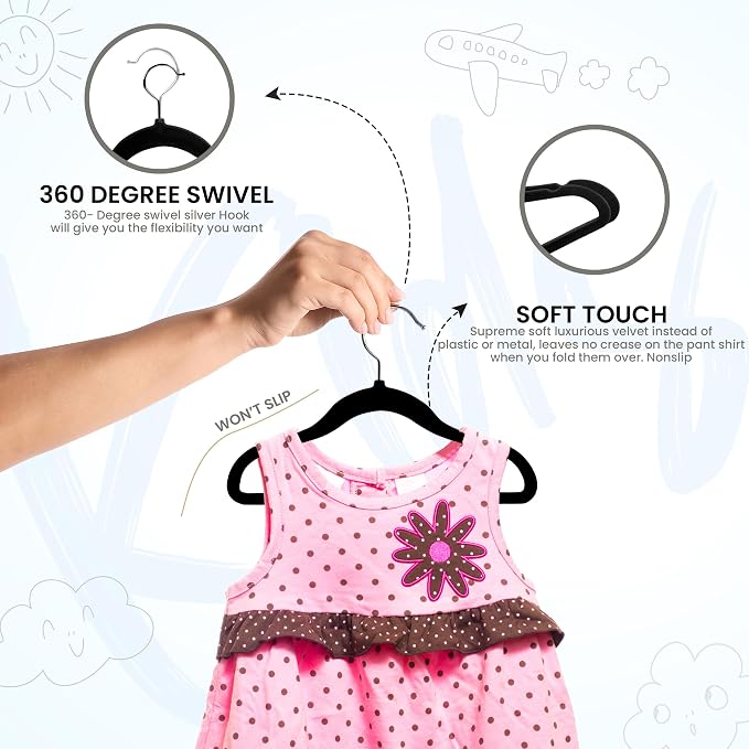 Utopia Home Kids Velvet Hanger 150 Pack – 11" Premium Baby Hangers - Black - Image 4