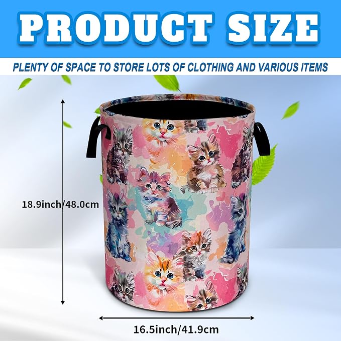 Cute Cat Pet Laundry Basket Foldable Oxford Cloth Hamper 18.9 x 16.5 Inch - Image 3