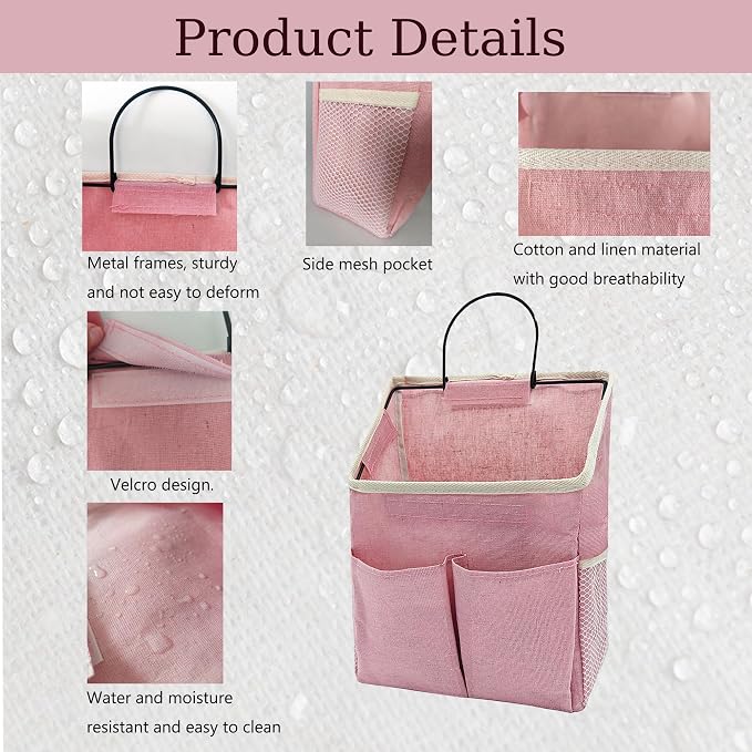 2pcs Wall Hanging Storage Bag,Wall Hanging Organizer Bags with Pockets, Wall Organizer Storage for Dormitory Bathroom Bedroom Kitchen(Pink) - Image 3