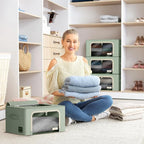 Sorbus Clothes Storage Bins, Clear Window & Handles (Medium, 2 Pack, Teal) | Large foldable stackable boxes have easy-carry grips for bedding and linens in closets, bedrooms and laundry rooms. - Image 2