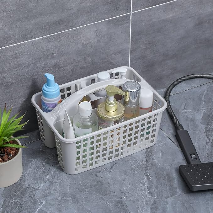 Portable Shower Caddy Basket Plastic Storage Basket with Divided Light Grey - Image 2