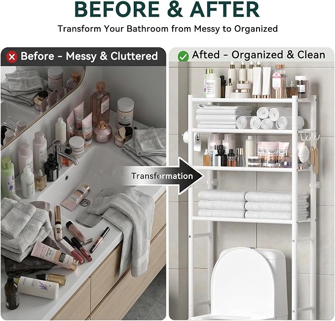 GloTika 4-Tier Over The Toilet Storage Shelves, White - Image 5