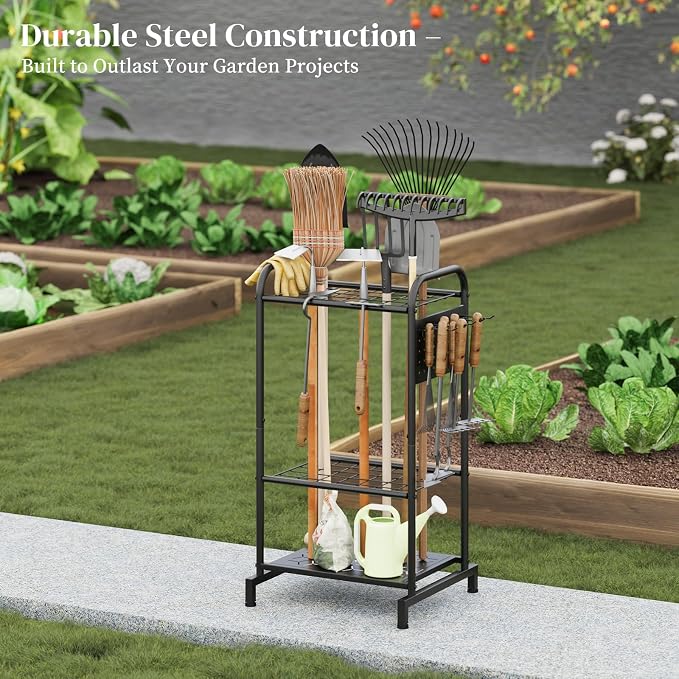 Garden Tool Organizer with Hooks, Steel Yard Storage Holder,Broom Holder - Image 7