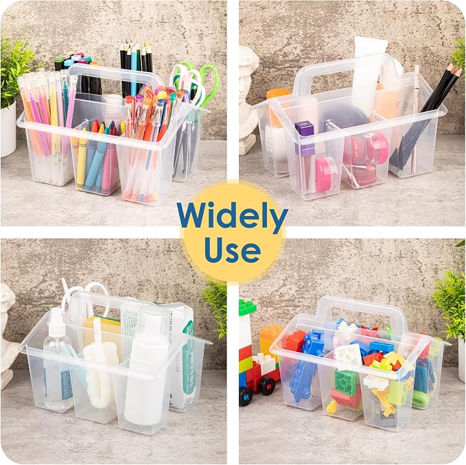 Plastic Caddy With Handle,Protable Classroom Craft Caddy, 6-pack Storage Caddy For Pencil,Pen,Craft Tools (Clear) - Image 5