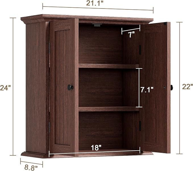 ChooChoo Bathroom Wall Cabinet with 2 Doors, Over The Toilet, Farmhouse - Image 3
