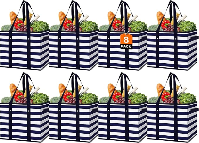 Reusable Grocery Bags 8 Pack, Foldable & Water Resistant Shopping Bags by WiseLife
