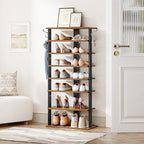 HOOBRO 8 Tiers Vertical Shoe Rack, Wooden Shoe Storage Organizer with Hooks, Narrow Shoe Tower for 16 Pairs, Space Saving, for Entryway, Living Room, Bedroom, Rustic Brown BF750XJ01 - Image 4