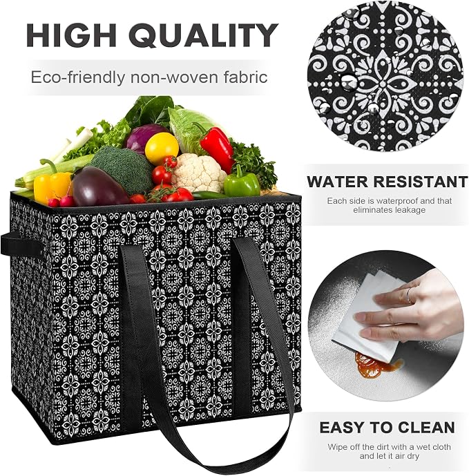 Reusable Grocery Bags 4 Pack, Foldable & Water Resistant Shopping Bags - Image 3