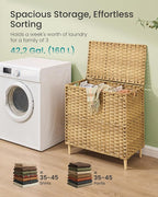 SONGMICS 3-Section Laundry Hamper with Lid, PE Rattan, 42 Gallons (160 L) - Image 3