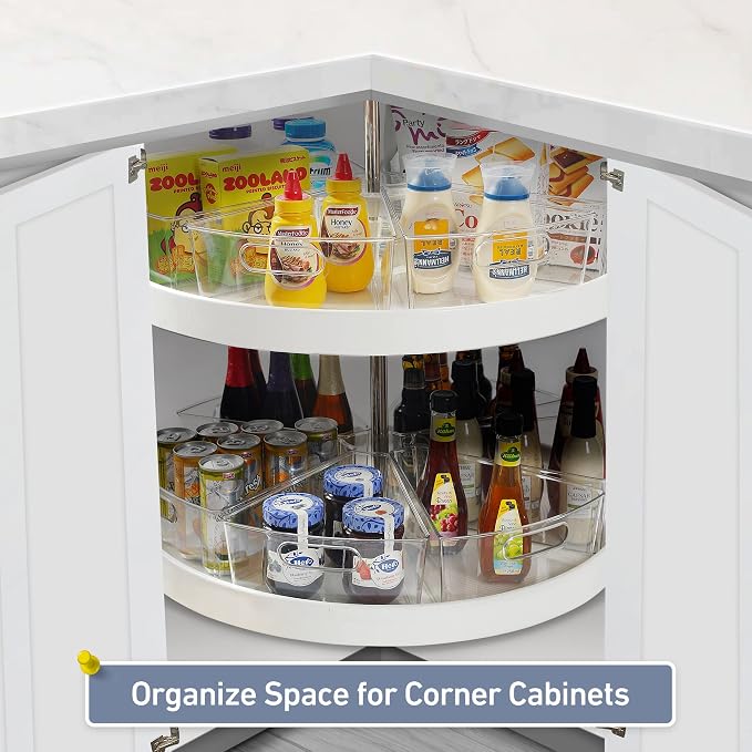 Leeden Lazy Susan Organizer for 26" Diameter Corner Lazy Susan, Plastic Kitchen Cabinet Storage Bins with Handle, 8 Packs, 1/8 Wedge - Food Safe, BPA Free - Image 7